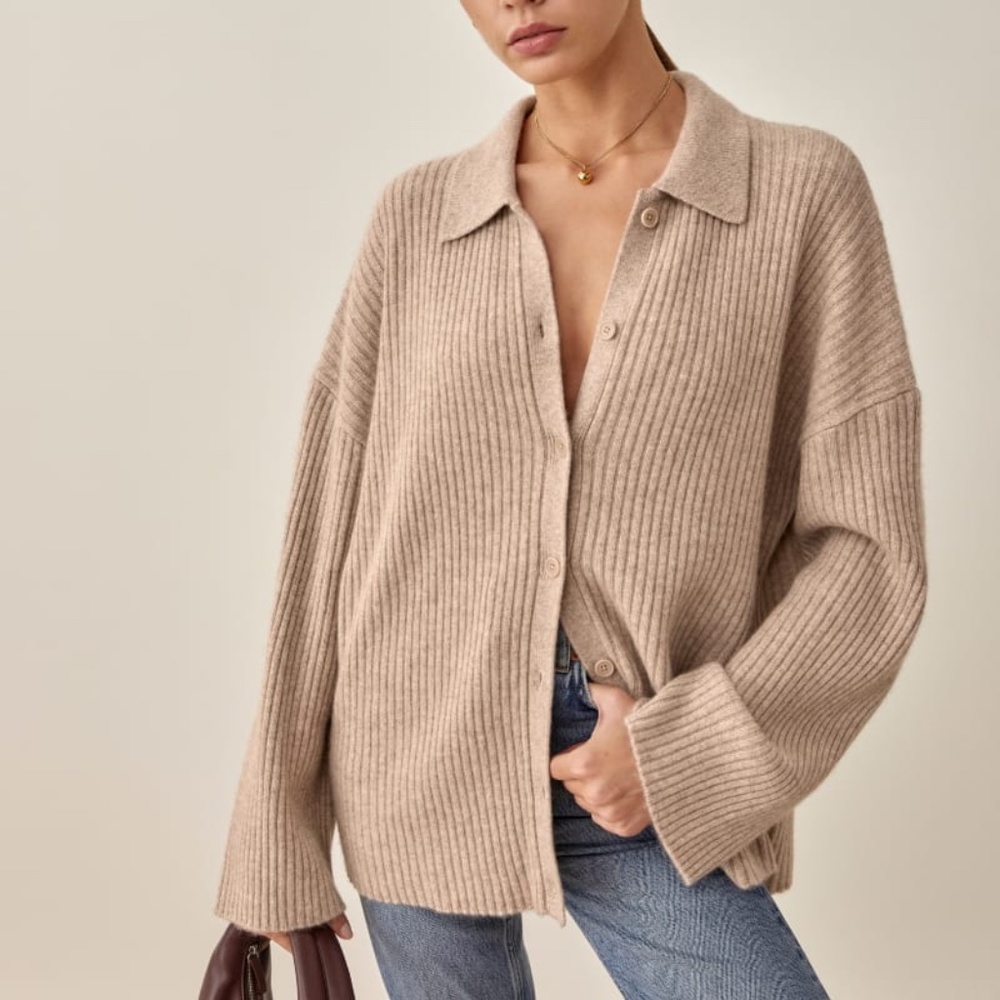 Reformation Fantino Cashmere Cardigan in Oatmeal | Size: XS